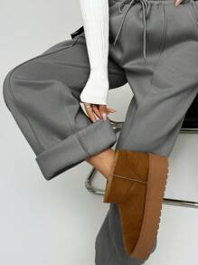 SHEIN EZwear Pebble Seam Detail Straight Leg Sweatpants Graduation,Back To School Outfits,Graduation,Teacher Outfits For Women,Back To School - Light Grey - View 4