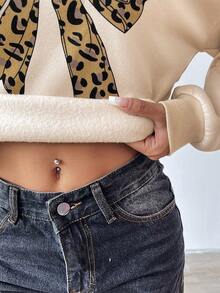 Chiquease Áo nỉ nơ họa tiết da báo giản dị cho mùa thu/đông - Màu be - Xem 3