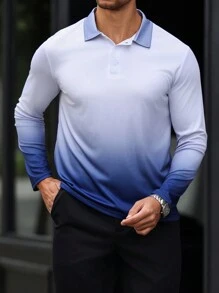 Manfinity Homme Men's Casual Gradient Long Sleeve Polo Shirt For Autumn - Multicolor - View 3
