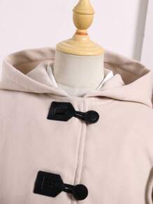 SHEIN 女童连帽拼色纽扣夹克和格子迷你裙套装 - 杏色 - 查看 5