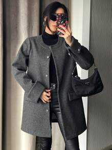 DAZY 1pc Women Solid Color Slim Fit Mid-Length Regular Jacket,Fall Women Clothes