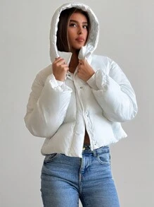 Aloruh Jaket Musim Dingin Pendek Lengan Panjang Berkerudung dengan Saku, Model Terbaru, Hangat untuk Cuaca Dingin - Aprikot - View 5