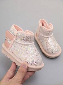 1 Pair Baby Girl Glitter Soft Warm Non-Slip Snow Boots, Suitable For Outdoor Wear In Autumn & Winter