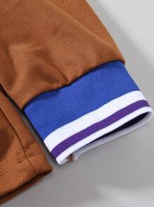 Manfinity Mode Men Casual Contrast Stripe Trim Long Sleeve Collar Polo Shirt, Autumn, For Work