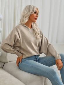 Chiquease كنزة صوفية بسيطة بغطاء للرأس أحادية اللون وأكمام طويلة، للاستخدام اليومي العادي للنساء - لون مشمشي - مشاهدة 3