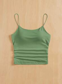 SHEIN Essnce Women Tight-Fitting Round Neck Chest Pad Breathable Basic Camisole Women Tops Bra Free Tank Top - Green - View 4
