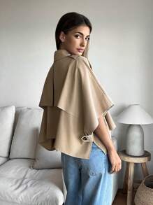 SHEIN Essnce Manteau cape imperméable unicolore pour femme en automne - Kaki - Voir 2