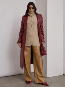 COSMINA Damen Set mit schlichter, langärmeliger, minimalistischer Jacke und ärmellosem Oberteil mit hohem Kragen - Khaki - Übersicht 3