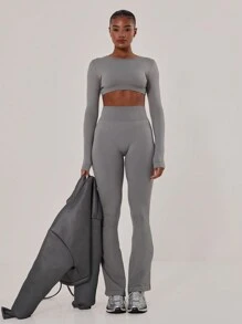 Musera Sport Cross Back Crop Long Sleeve Gym Top, Padel, Tennis, Pickleball Gym Fitness Yoga Pilates Daily Casual - Grey - View 4