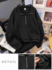 SHEIN 青少年女孩服装 白色落肩拉链半襟短款运动衫