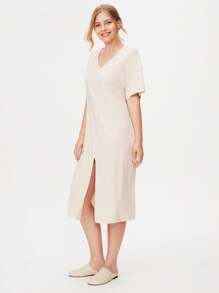 LUVLETTE Summer Soft Cotton And Modal Leisure Long Nightdress Women Lounge Sets Lingerie As Outerwear Summer Dresses For Women - Beige - View 4