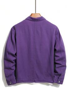 Manfinity Hypemode Chaqueta vaquera casual con manga larga, botones delanteros y bordado floral para hombres