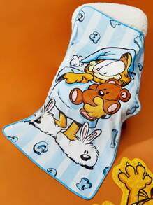 GARFIELD X SHEIN Cute Cartoon & Letter Print Contrast Stripe Throw Blanket