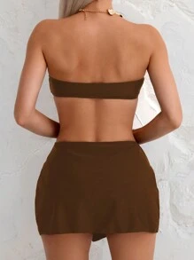 Swim Basics 3pcs Women Summer Vacation Bandeau Bikini Set