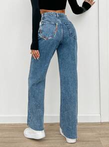 RueChic HIGH RISE STRAIGHT WOMEN JEAN EMBRIODERY DETAIL - Medium Wash - View 4