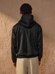 Forever 21 Men's Drop Shoulder Zip Up Drawstring Thermal Hoodie Fall/Winter - Black - View 3