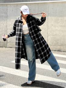 SHEIN EZwear Camisa holgada informal a cuadros de talla grande, para otoño/invierno