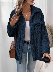 EMERY ROSE 轻盈保暖珊瑚绒法兰绒女式休闲夹克，秋冬 - 藍色 - 查看 3