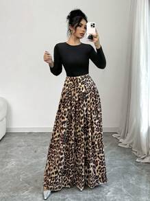 Firerie Váy Maxi Thường Ngày Cạp Cao Họa Tiết Da Báo Cho Nữ - Nhiều màu - Xem 3