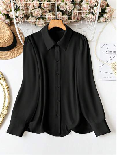 Breezaya Plus Size Women Regular Fit Button Front Long Sleeve Casual Holiday Patchwork Blouse Women Shirt