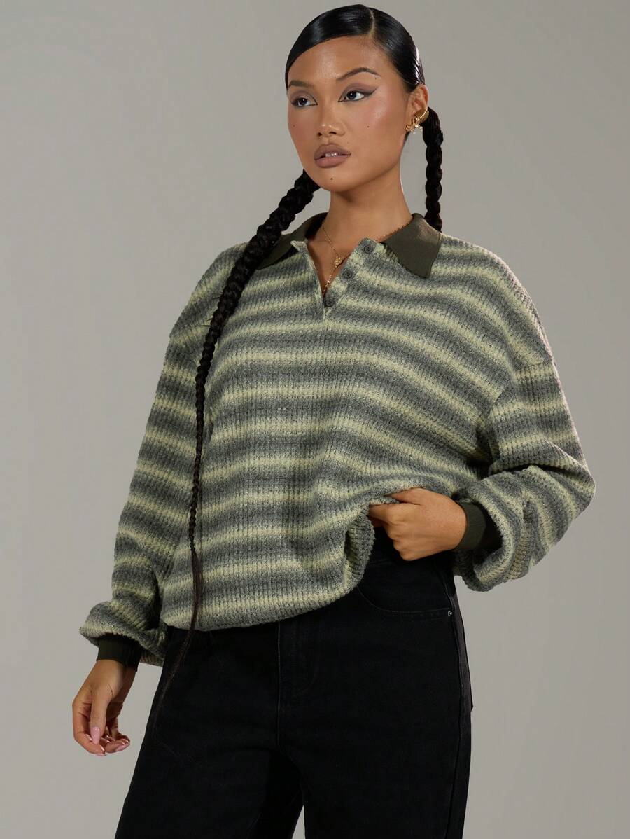 MUSERA Collared Striped Knit Sweater Long Sleeve Tops, Spring Y2K 90's Casual Cute Oversized Airport Back To School Winter Everyday Work Office Chic Spring - Multicolor - View 1