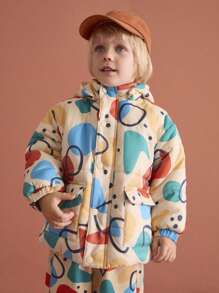 THE HAPPY LOOK Young Boy Geometric Print Long Sleeve Hooded Casual Padded Coat For Everyday Wear, Autumn/Winter