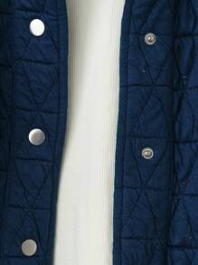 EMERY ROSE Chaqueta informal holgada de una hilera de botones de unicolor y manga larga para mujer de talla grande en invierno - Azul - Ver 3