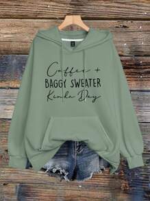 Plus Size Women's Letter Printed Hot Selling Draw Rope Hoodie Graduation,Back To School Outfits,Graduation,Teacher Outfits For Women,Back To School Pullover Fall Outfit Winter Autumn