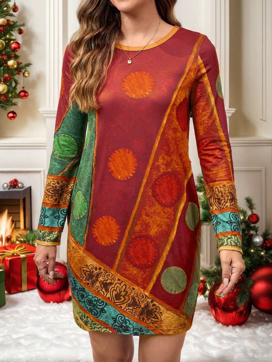 EMERY ROSE Đầm suông dài tay cổ tròn màu trơn đơn giản cho nữ, mùa thu - Nhiều màu - Xem 1