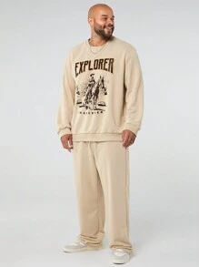 Manfinity NXTstreet Set de 2 piezas de sudadera y pantalón holgados con estampado gráfico de caballo para hombres de talla grande