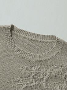 Manfinity EMRG Pull tricoté minimaliste à col ras-du-cou et manches longues, couleur unie pour homme, port casual quotidien - Kaki - Voir 5