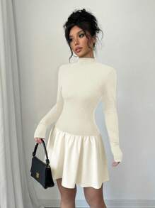 Elenzga 女式优雅纯色立领收腰中长连衣裙，秋季