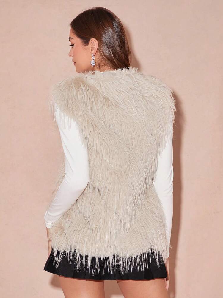 Women's Loose Fluffy Pocket Gilet Vest, Solid Color, Winter