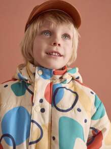 THE HAPPY LOOK Young Boy Geometric Print Long Sleeve Hooded Casual Padded Coat For Everyday Wear, Autumn/Winter
