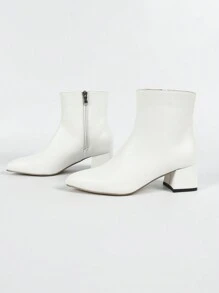 CUCCOO BIZCHIC Women New Short Boots Fashion Simple Versatile Commute Work Casual White Pointy Toe Mid Chunky Low Heel Ankle Riding Booties For And Spring Shoes Spring Break Easter - White - View 4