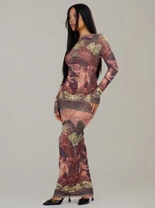 MUSERA Vestido maxi de manga larga con estampado abstracto sexy para vacaciones, primavera, verano, elegante, cumpleaños, Ibiza, invitado de boda, vacaciones, playa