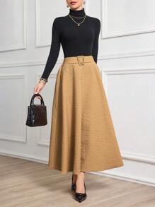 Modelyn Váy xếp nếp kết cấu thanh lịch cho nữ, Thu/Đông - Màu Khaki - Xem 8