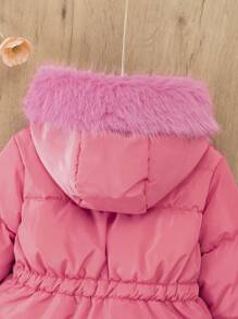 Cappotto con cappuccio e cerniera, con collo rimovibile in pelliccia, imbottito, abbigliamento di moda per uso all'aperto, viaggi, feste di compleanno, adatto con qualsiasi pantalone e top, adatto per bambine dai 4 ai 7 anni