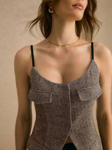 Poéselle Women's Herringbone Pattern Slit Hem Elegant Cami Top