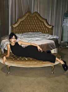 SHEIN EZwear 1pc Women's Black Knit Sleeveless Long Dress