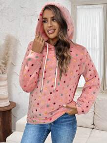 SHEIN LUNE Christmas Women Clothes Reversible Polka Dot Fleece Hoodie For Women For Christmas Party