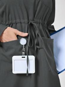 TaskEZ 1 Set Solid Color Front Button Long Sleeve Simple Scrub Top And Pants, Casual Scrub Uniform - Grey - View 6