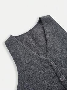 SHEIN LUNE Women Casual Solid Color Basic Cardigan & Tank Top 2Pcs Set, Autumn/Winter Winter Clothes For Women V Neck Sweater Winter Outfits For Women 2 Pieces Sets Ladies,Casual - Dark Grey - View 13