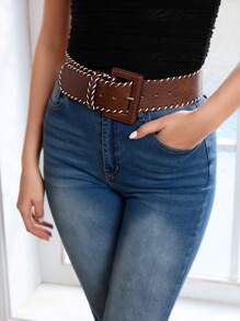 SHEIN VCAY 1 pieza Cinturón ancho tejido de estilo retro marrón hecho a mano a crochet para mujer, adecuado para uso casual - Marrón - Ver 2