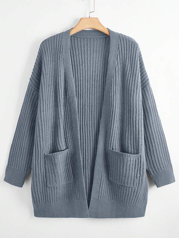 SHEIN LUNE 1PC Plus Size Solid Color Cardigan With Pockets, Casual Autumn/Winter