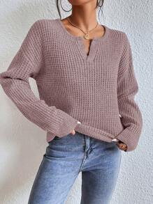 SHEIN Frenchy 秋冬款缺口领落肩毛衣 - 藕粉色 - 查看 3