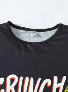 2 Stücke bequemer Pyjama-Set für Teenager Jungen - Schwarze Basis mit bunten fluoreszierenden Videospiel-Grafiken auf Langarmshirt und Hose, moderne Mode
