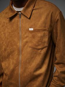 Manfinity VCAY Áo khoác nam dệt mỏng cổ bẻ hở phía trước cho trang phục thường ngày mùa thu - màu nâu - Xem 1