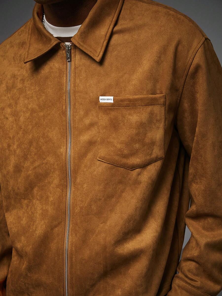Manfinity VCAY Áo khoác nam dệt mỏng cổ bẻ hở phía trước cho trang phục thường ngày mùa thu - màu nâu - Xem 1