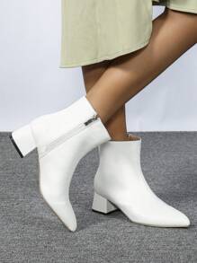 CUCCOO BIZCHIC Women New Short Boots Fashion Simple Versatile Commute Work Casual White Pointy Toe Mid Chunky Low Heel Ankle Riding Booties For And Spring Shoes Spring Break Easter - White - View 7
